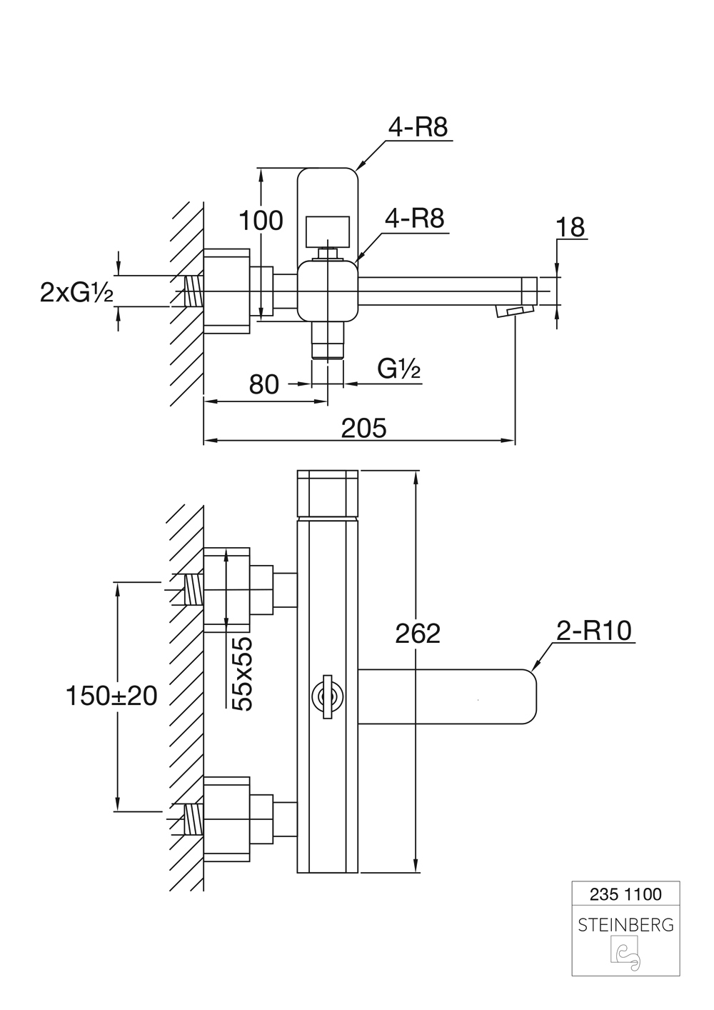 Serie 235 Wanne/Brause-Einhebelmischbatterie 1/2 mit Keramikkartusche, mit Umsteller