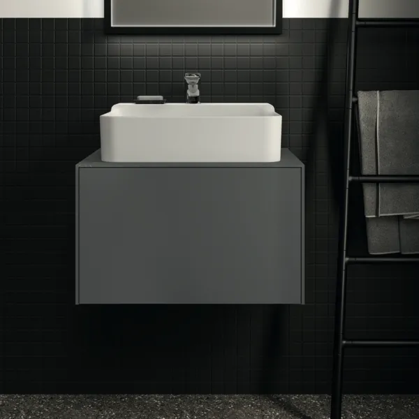 Waschtischplatte Conca, aus Keramik, 602x505x6mm, Marmor Noir Desir