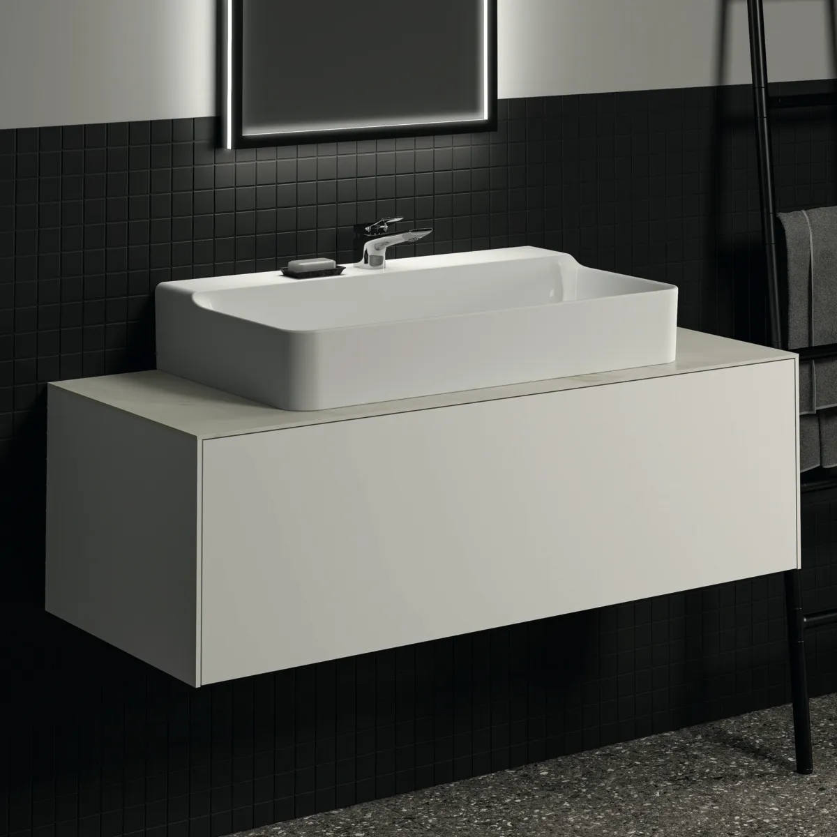 Waschtischplatte Conca, aus Keramik, 1202x505x6mm, Marmor Noir Desir