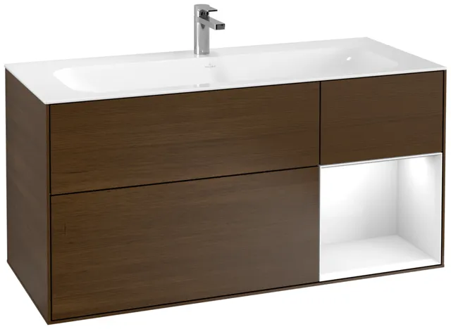 Villeroy & Boch Waschtischunterschrank „Finion“ für Schrankwaschtisch 1196 × 591 × 498 mm Walnut Veneer, für Becken mittig Villeroy & Boch Waschtischunterschrank „Finion“ für Schrankwaschtisch 1196 × 591 × 498 mm Walnut Veneer, für Becken mittig