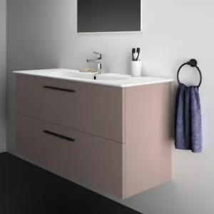Möbelpaket i.life A mit Waschtisch 120cm und Unterschrank mit schwarzem Griff Weiß matt