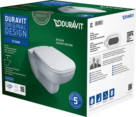 Duravit Wand-Tiefspül-WC inkl. WC-Sitz „D-Code“ 35,9 × 54,5 × 41 cm, Befestigung sichtbar