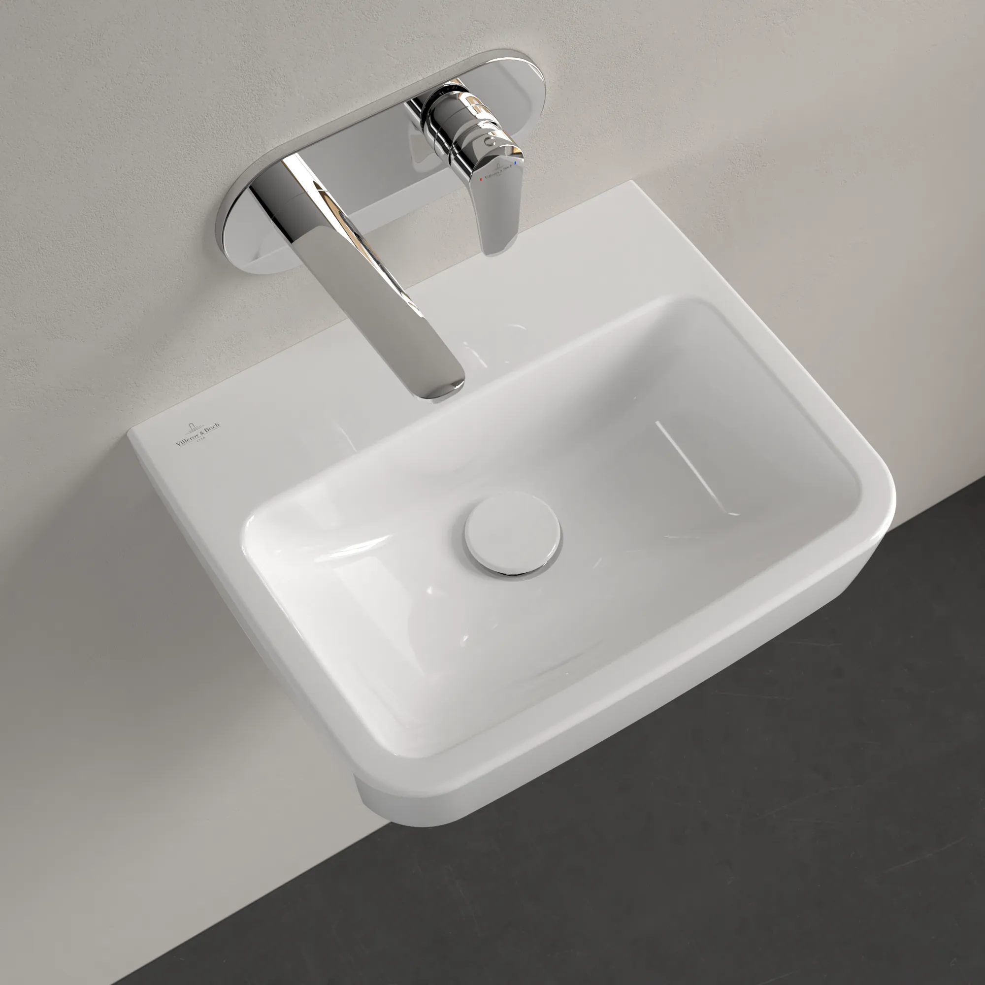 Villeroy & Boch Handwaschbecken „O.novo“ 450 × 370 × 160 mm, für Becken mittig, ohne Hahnlochbohrung in Weiß Alpin Villeroy & Boch Handwaschbecken „O.novo“ 450 × 370 × 160 mm, für Becken mittig, ohne Hahnlochbohrung in Weiß Alpin