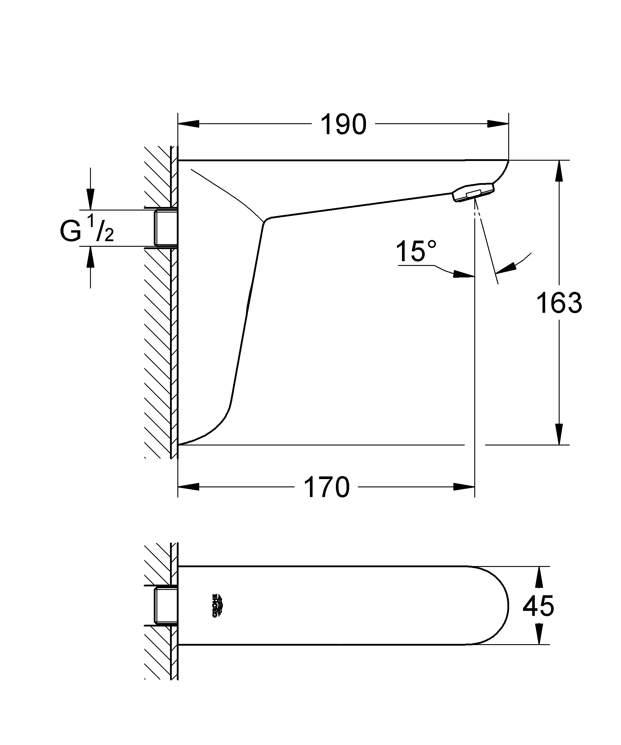 Infrarot-Elektronik für Waschtisch-Wandarmatur Euroeco CE 36274, ohne Mischung, 6 V Lithium-Batterie, Typ CR-P2, chrom