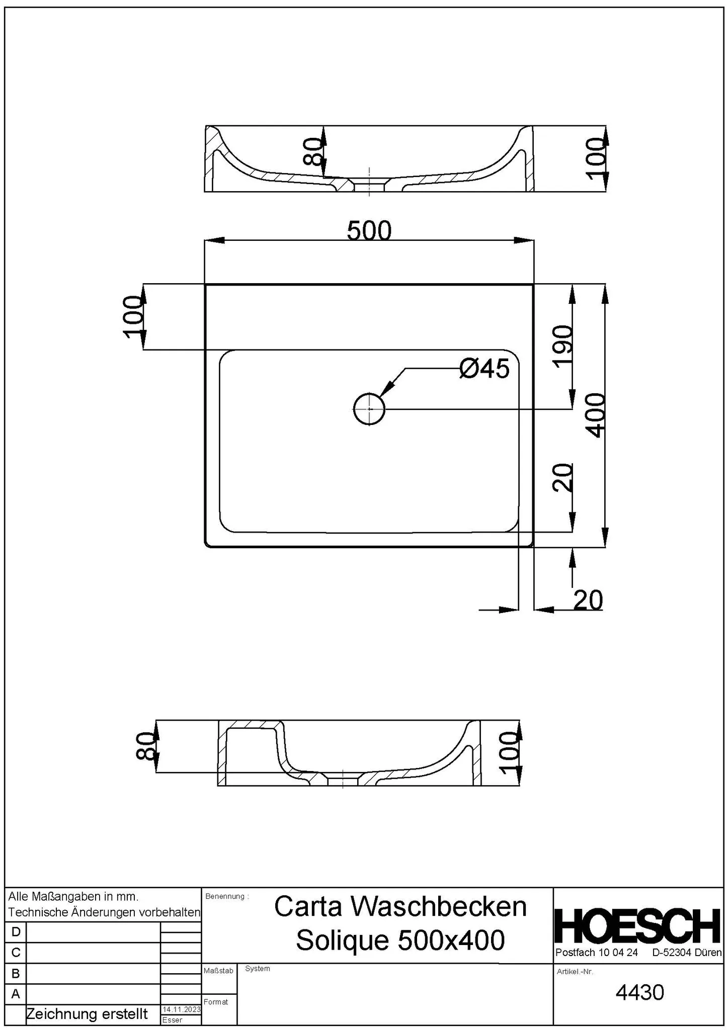 Hoesch Carta Aufsatz-Waschbecken Mineralguss Solique, Weiß