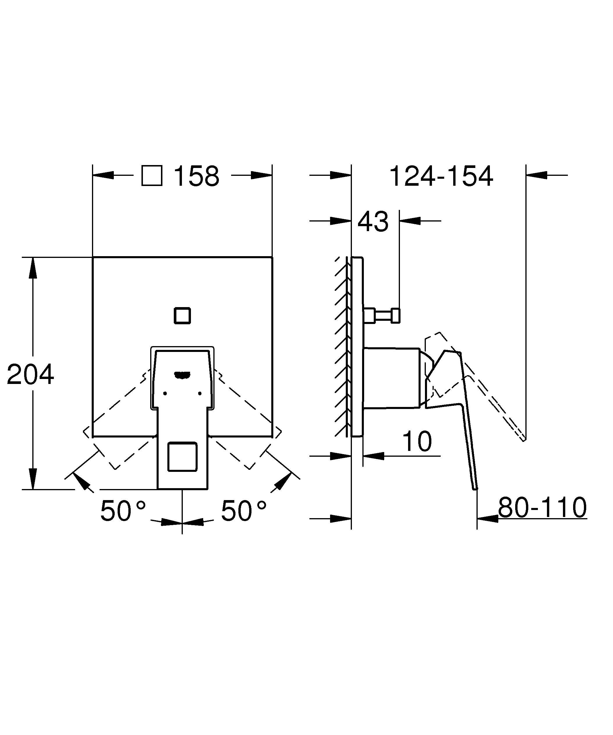 Einhand-Wannenbatterie Eurocube 24062, Fertigmontageset für Rapido SmartBox, chrom