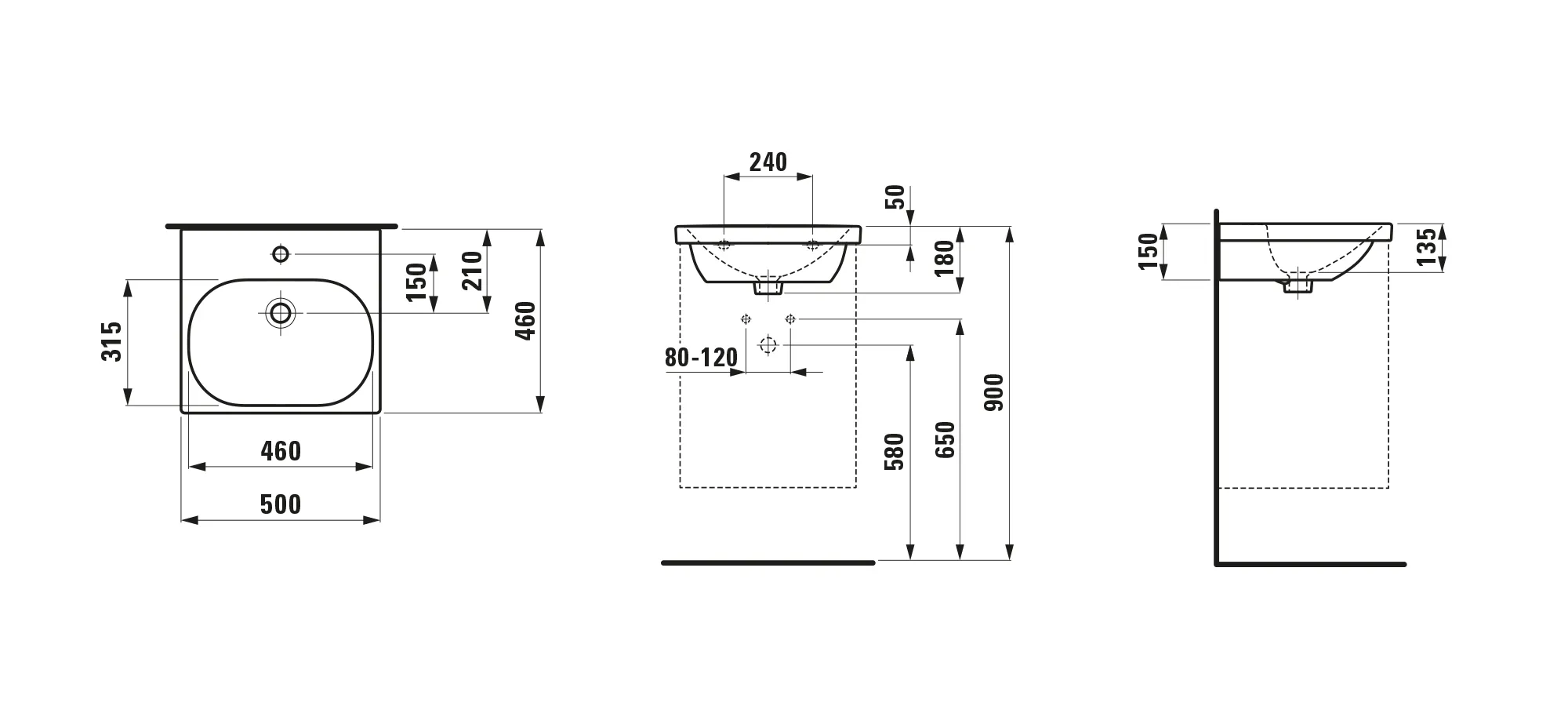 Waschtisch LUA 460x500x180 1 Hahnloch mit Überlauf weiß Waschtisch LUA 460x500x180 1 Hahnloch mit Überlauf weiß