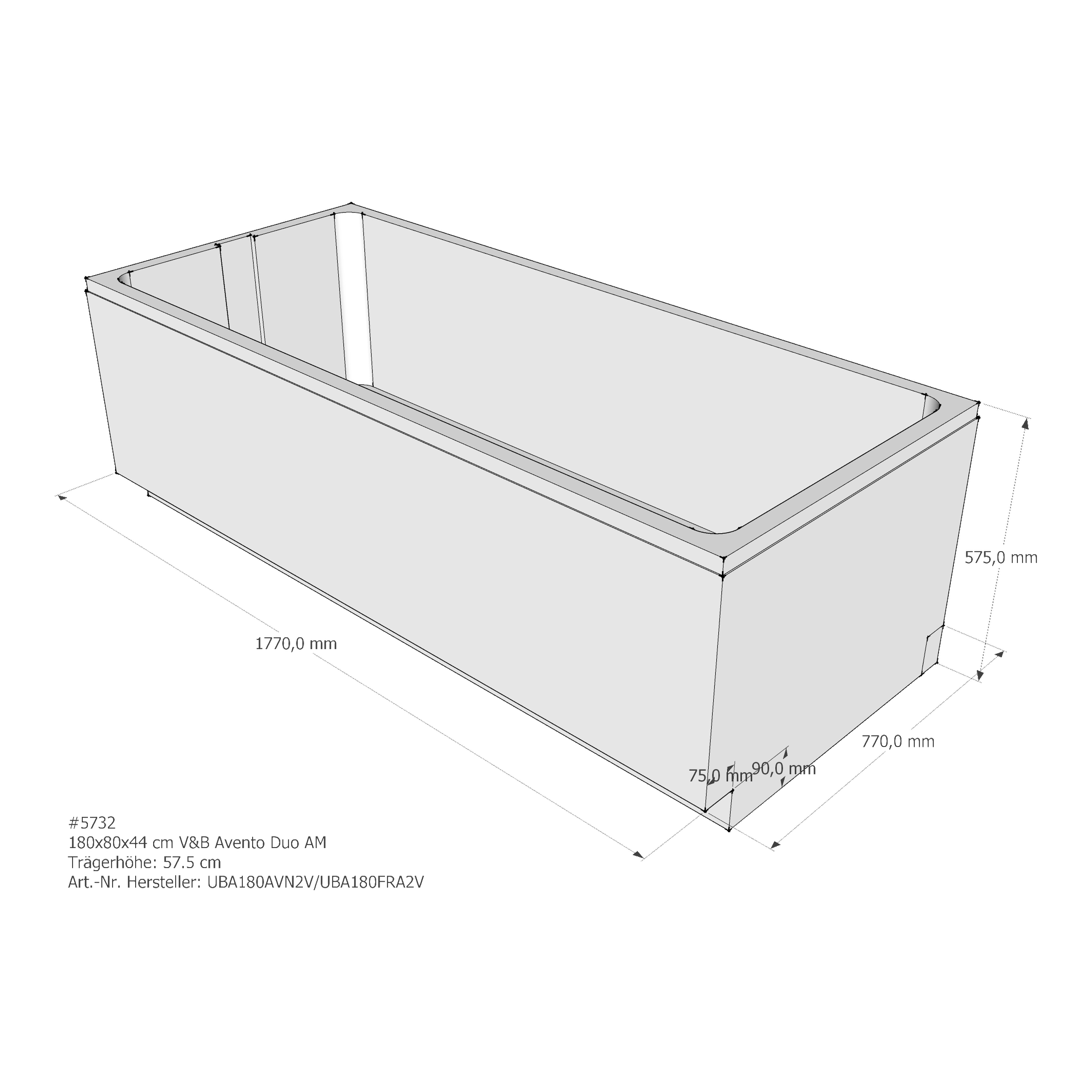 Badewannenträger für Villeroy & Boch Avento 180 × 80 × 44 cm