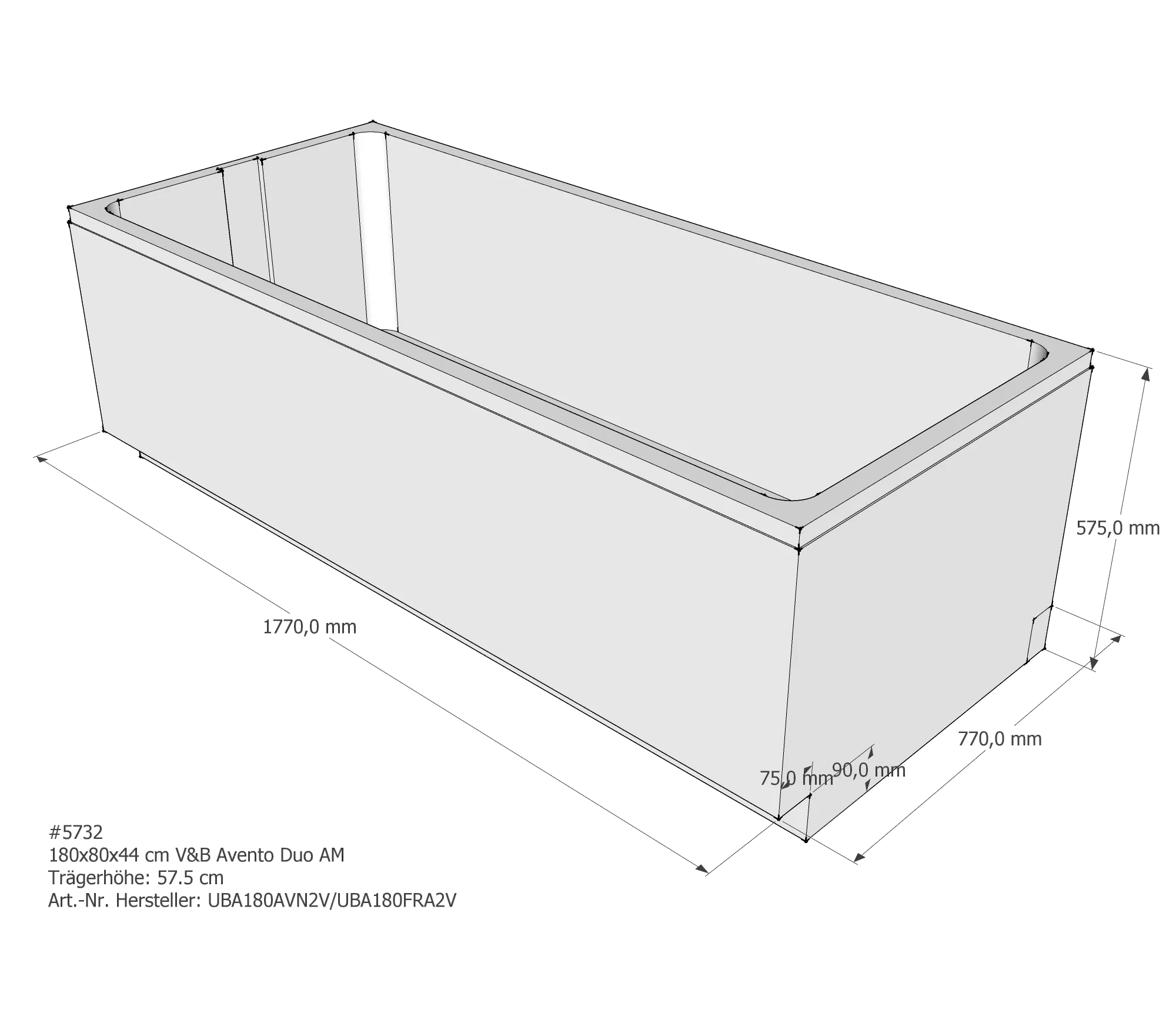 Badewannenträger für Villeroy & Boch Avento 180 × 80 × 44 cm Badewannenträger für Villeroy & Boch Avento 180 × 80 × 44 cm