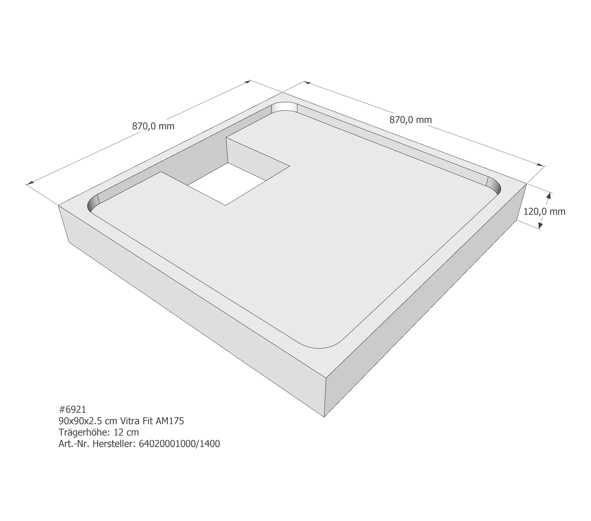 Duschwannenträger passend für VitrA Fit 90 × 90 × 2,5 cm