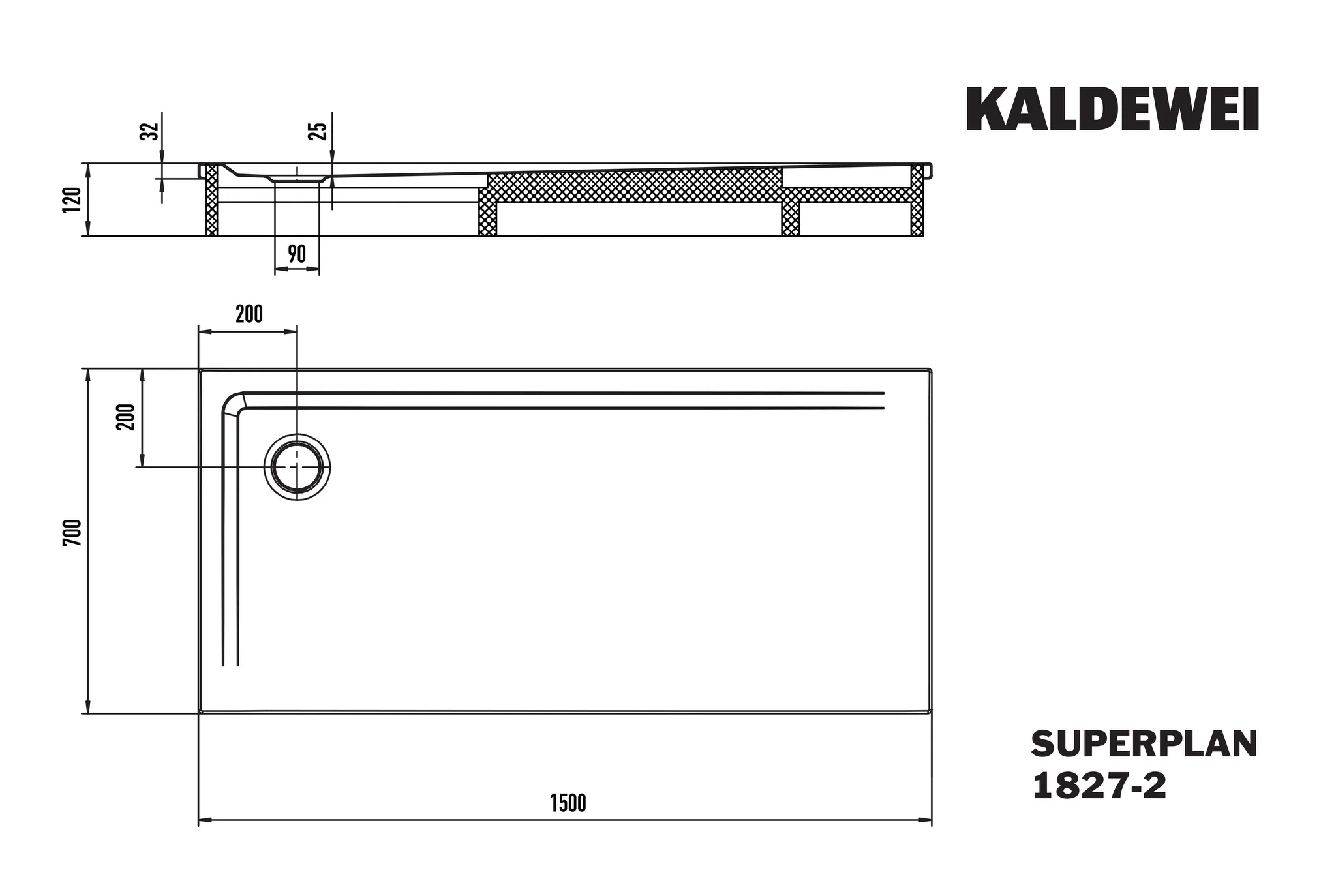 Kaldewei Duschwanne „Superplan“ 70 × 150 cm mit Perl-Effekt, in warm grey 60