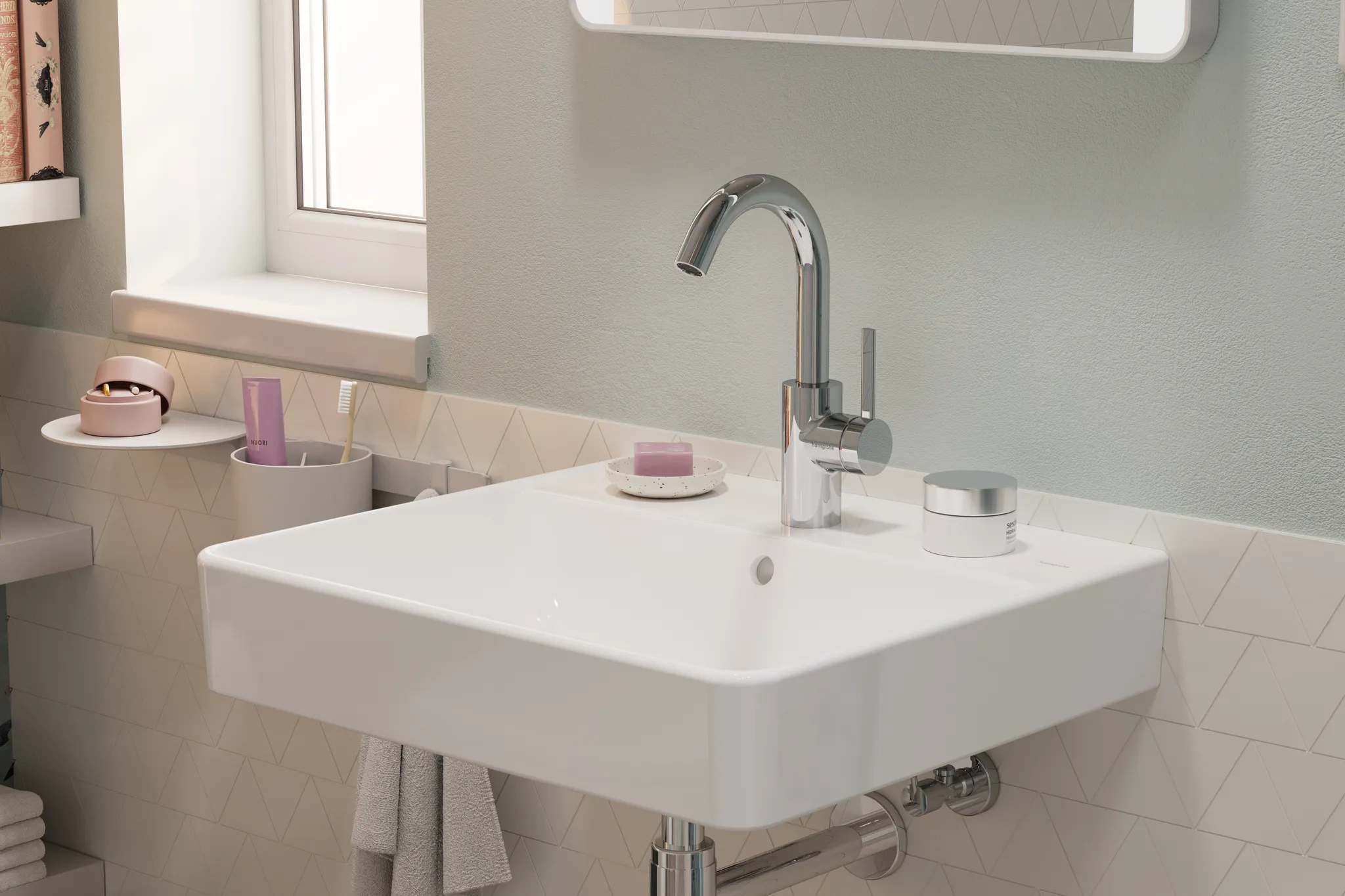 Zesis S Einhebel-Waschtischmischer 210 CoolStart mit Schwenkauslauf und Push-Open Ablaufgarnitur, Chrom