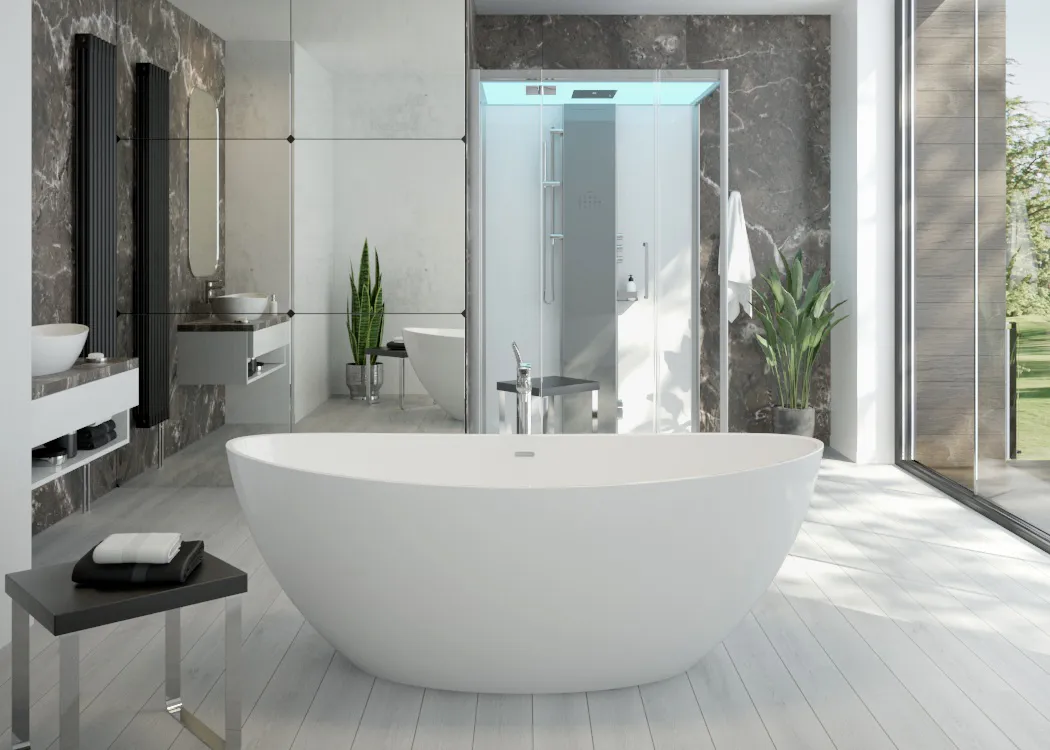 Hoesch Badewanne „Namur“ freistehend oval 180 × 80 cm in Weiß Matt