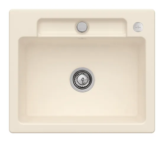 Villeroy & Boch flächenbündiges Küchenspülbecken „Siluet“ 60 S flat 600 × 510 × 220 mm in Ivory