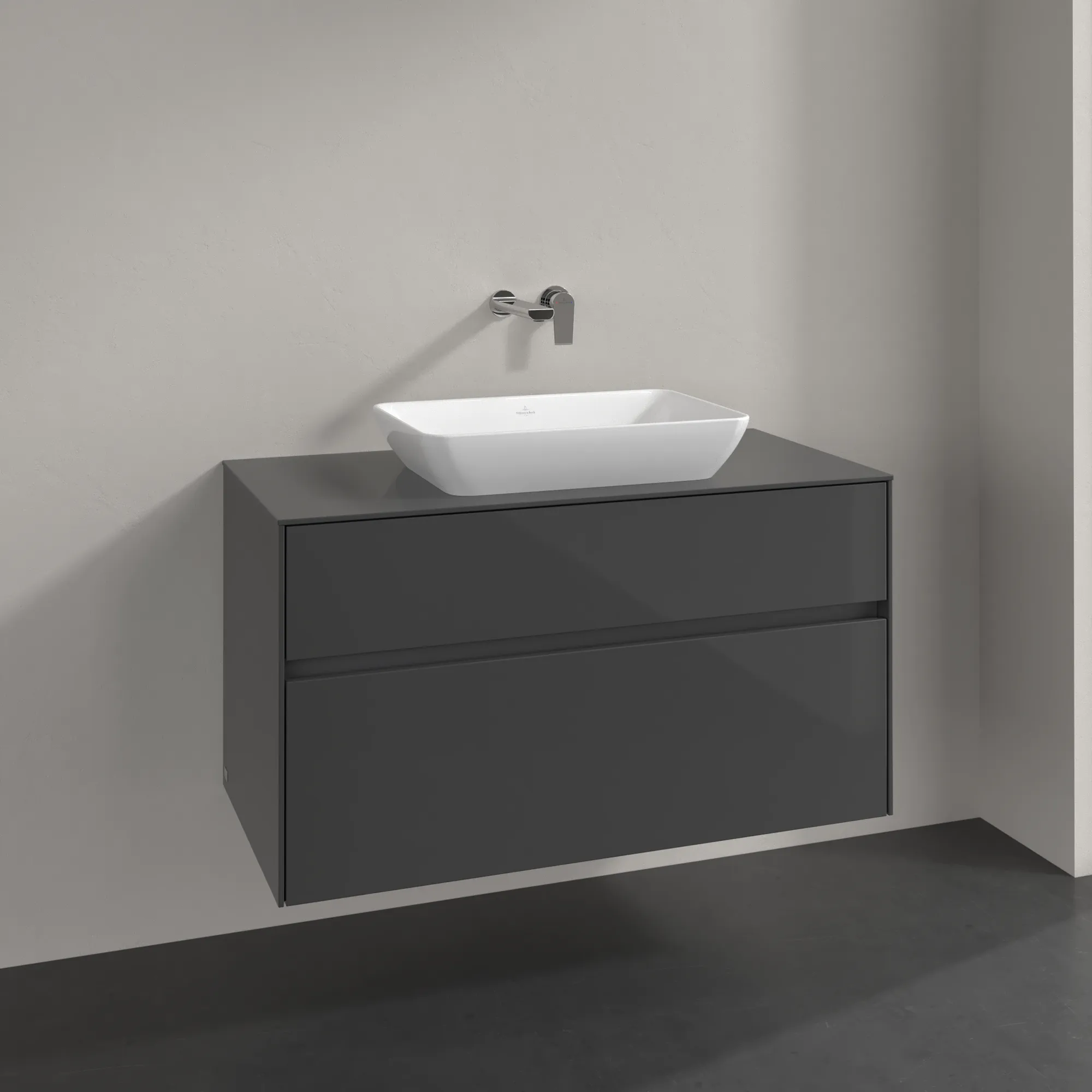 Villeroy & Boch Waschtischunterschrank „Collaro“ 1000 × 548 × 500 mm Glossy Grey, ohne Beleuchtung, für Becken mittig