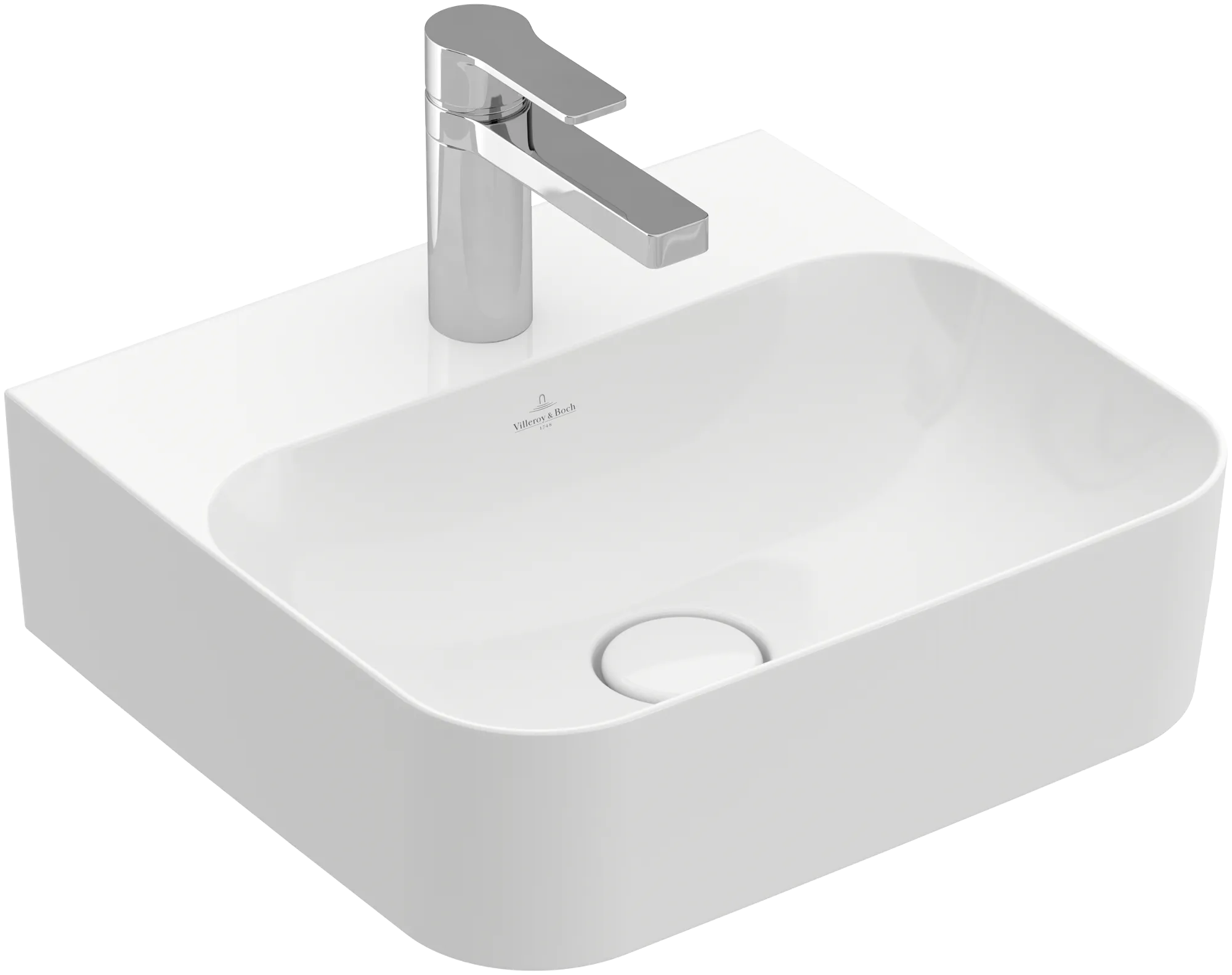 Villeroy & Boch Handwaschbecken aus TitanCeram geschliffen „Finion“ 430 × 390 × 140 mm, mit Hahnlochbohrung, Hahnlochposition mittig in Weiß Alpin, mit CeramicPlus Farbe: Weiß Alpin / Größe: 43 × 39 cm / Hahnlochbohrung: mit 1×1 Hahnlochbohrung / Hahnlochposition: mittig / Überlauf: ohne Überlauf Villeroy & Boch Handwaschbecken aus TitanCeram geschliffen „Finion“ 430 × 390 × 140 mm, mit Hahnlochbohrung, Hahnlochposition mittig in Weiß Alpin, mit CeramicPlus Farbe: Weiß Alpin / Größe: 43 × 39 cm / Hahnlochbohrung: mit 1×1 Hahnlochbohrung / Hahnlochposition: mittig / Überlauf: ohne Überlauf