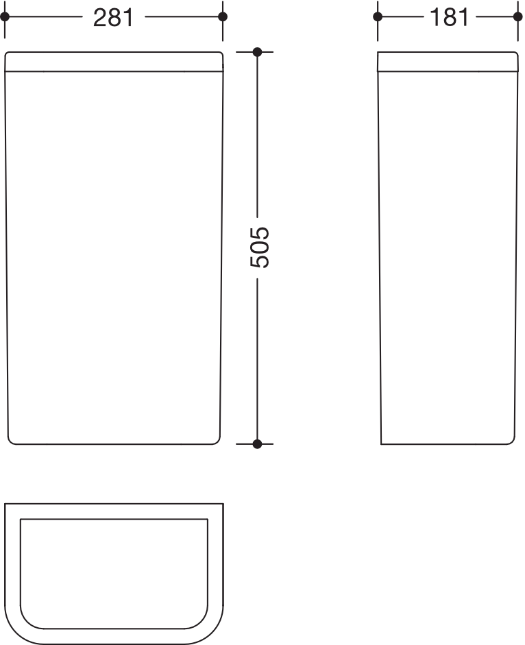 Papierabfallbehälter, Korpus Polyamid in Farbe 98, Rahmenelement / Einwurföffnung Polyamid matt, Fassungsvermögen ca. 25 l, Breite 281 mm, Höhe 505 mm, Tiefe 181 mm, Wandmontage, in Farbe 92 (Anthrazitgrau)