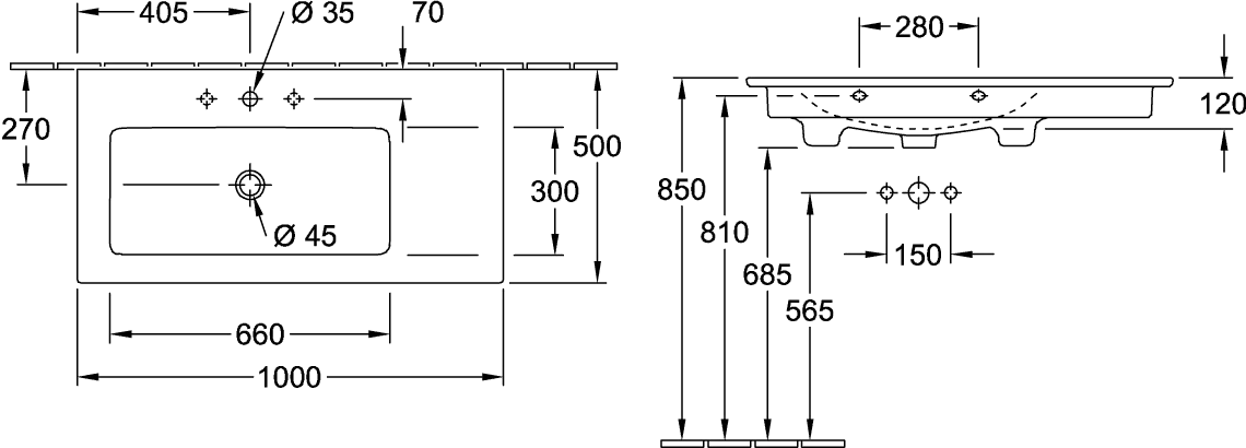 Villeroy & Boch Schrankwaschtisch Venticello 4134L3, 1000x500mm, links, Weiß Alpin