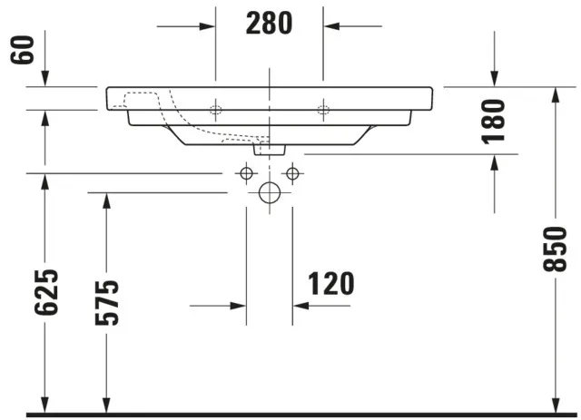 Waschtisch Med „D-Code“, Form rechteckig 85 × 48 cm