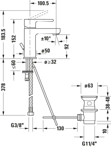 Einhand-Waschtischarmatur „Serie B.2“ Ausladung 101 mm in Chrom Einhand-Waschtischarmatur „Serie B.2“ Ausladung 101 mm in Chrom
