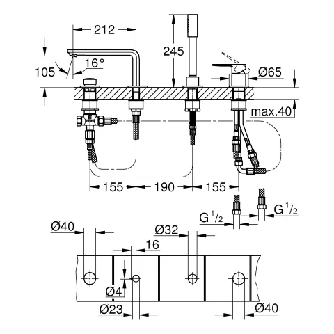 Grohe Lineare 4-Loch-Einhand-Wannenkombination 19577_1 hard graphite gebürstet Grohe Lineare 4-Loch-Einhand-Wannenkombination 19577_1 hard graphite gebürstet