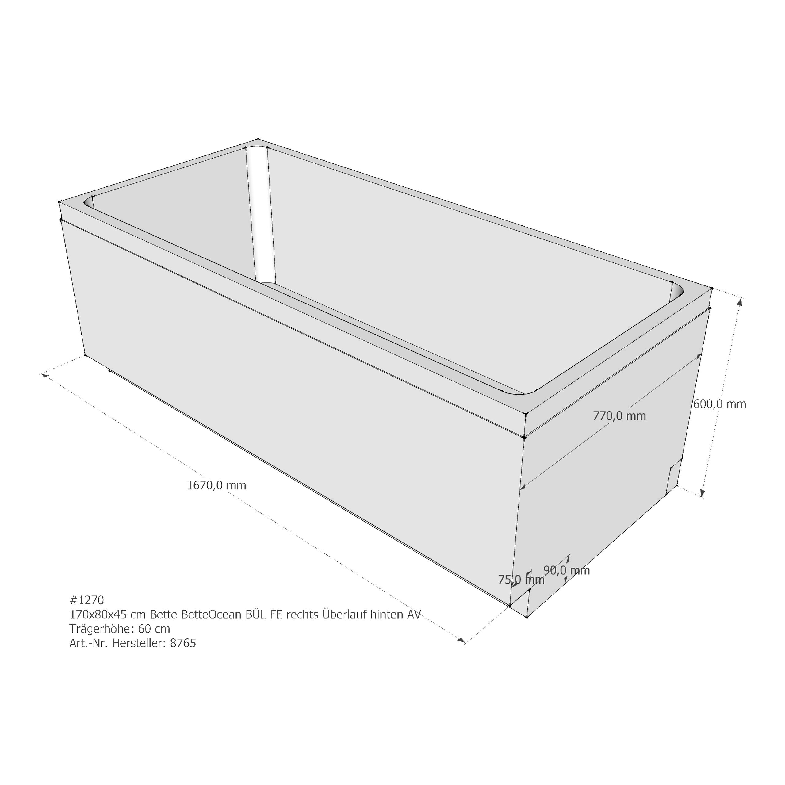 Badewannenträger für Bette BetteOcean 170 × 80 × 45 cm