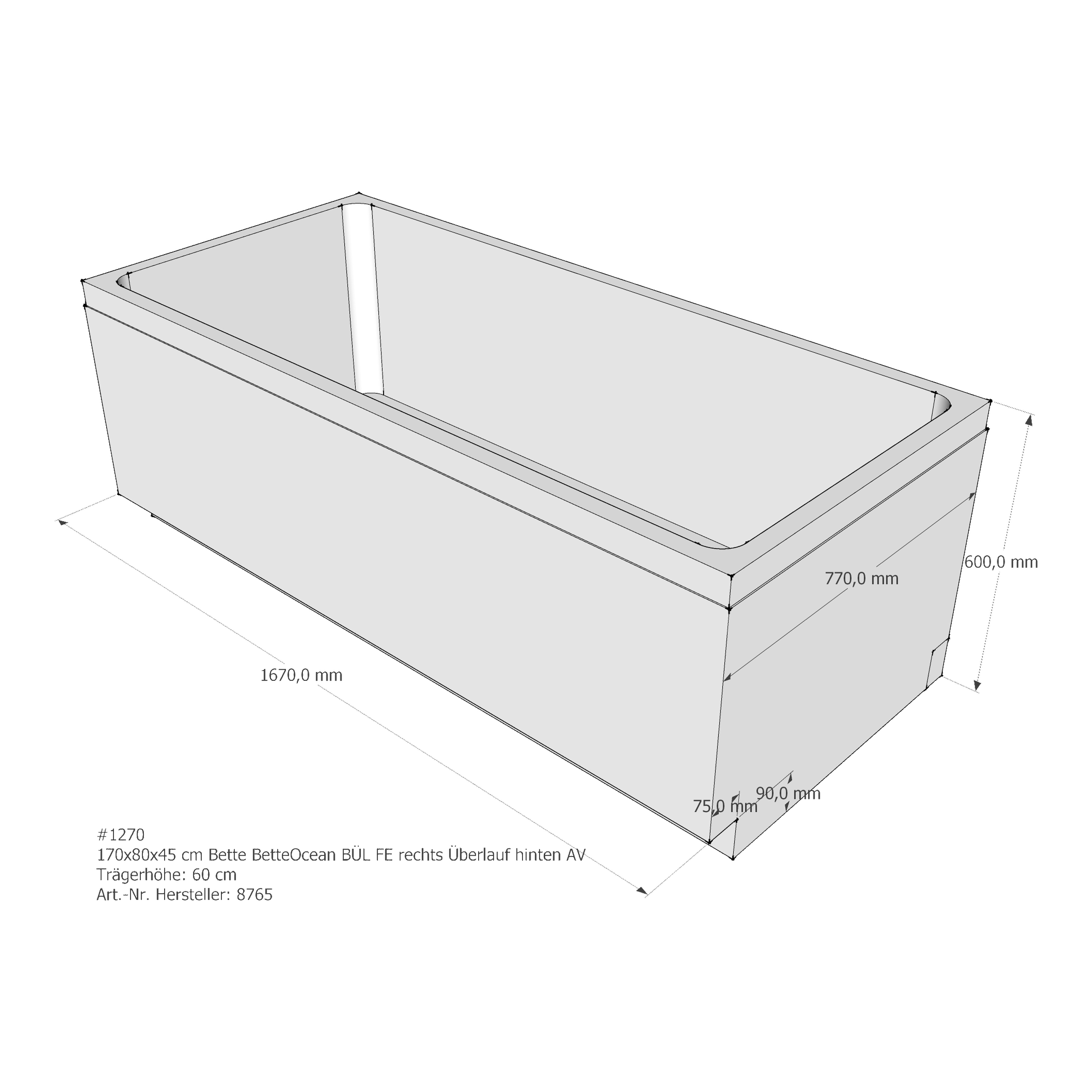 Badewannenträger für Bette Ocean 170 × 80 × 45 cm Ab- und Überlaufposition: hinten Badewannenträger für Bette Ocean 170 × 80 × 45 cm Ab- und Überlaufposition: hinten