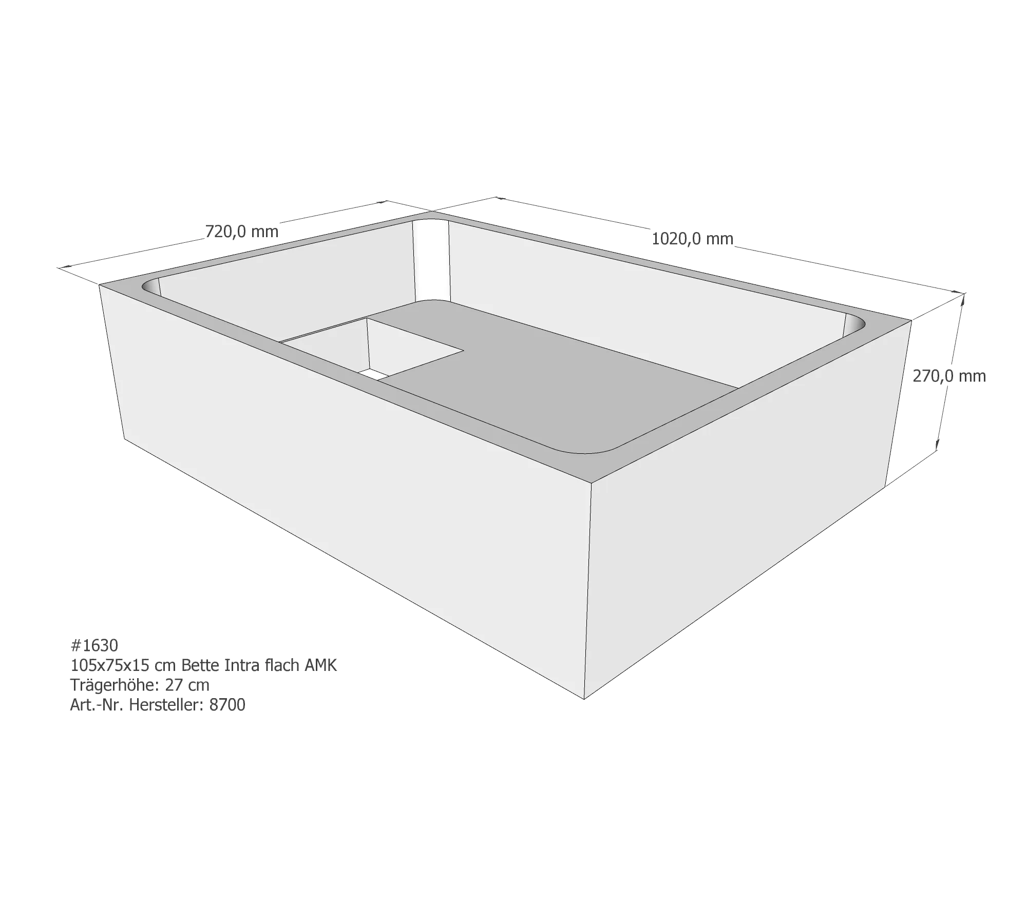 Duschwannenträger für Bette Quinta (flach/Intra) 105 × 75 × 15 cm