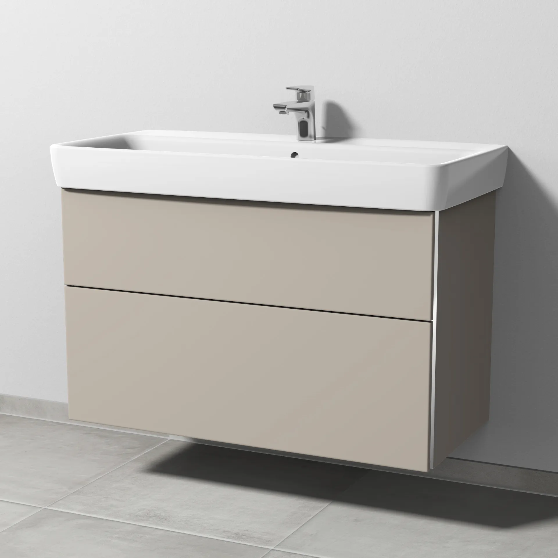 Sanipa Waschtischunterschrank „3way“ passend zu Keramik-Waschtische Renova Plan von Geberit 940 × 588 × 447 mm in Kaschmir (matt), Becken mittig