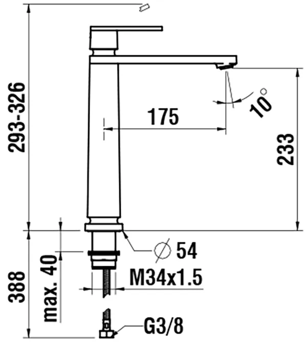Einhebel-Waschtischmischer hohe Ausführung THE NEW CLASSIC Festauslauf Ausladung 175 mm Höhe: 293 mm ohne Ablaufventil chrom