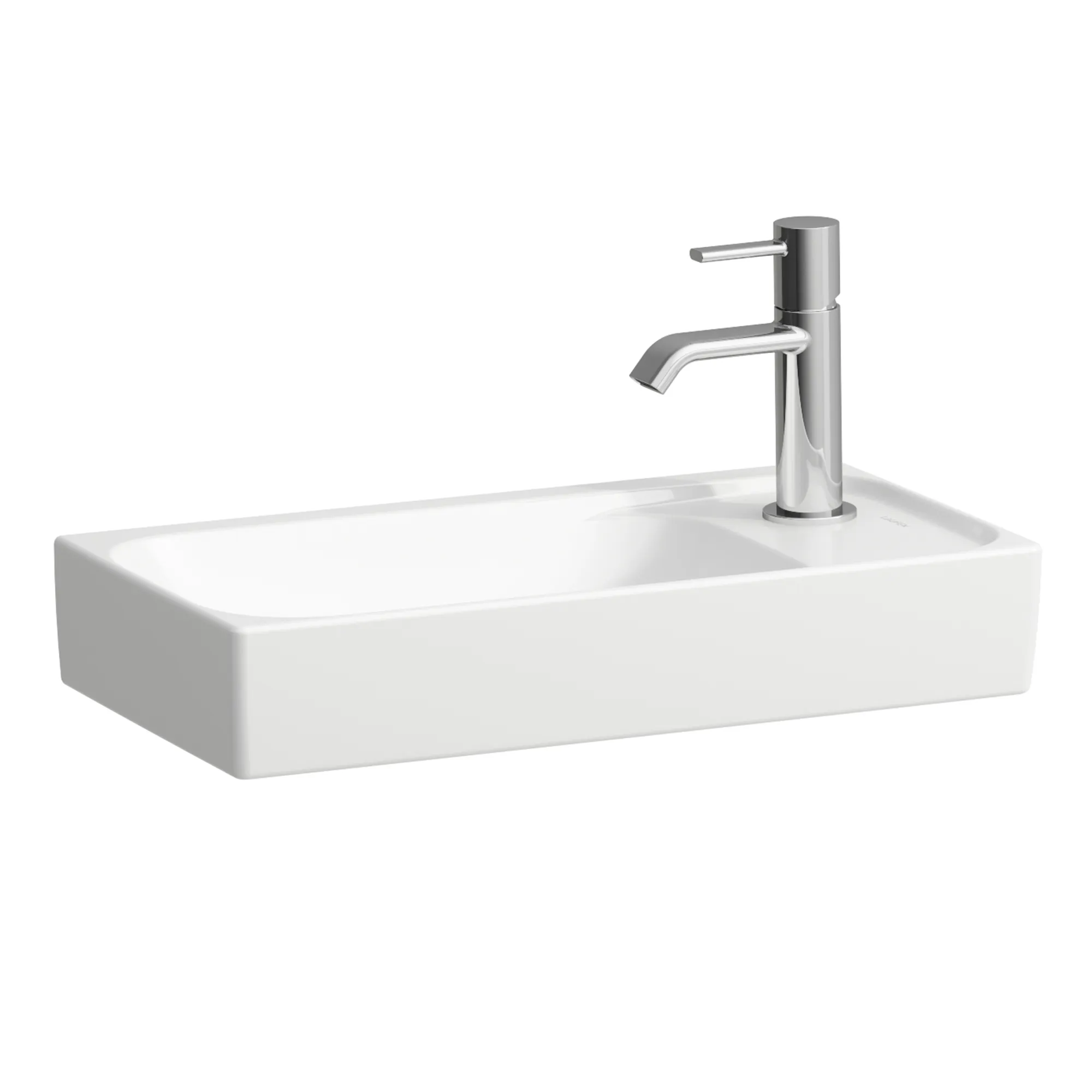 Handwaschbecken, MEDA, 235x460x115, asymmetrisch, ohne Hahnloch ohne Überlauf, Becken links, Hahnlochbank rechts, weiß Handwaschbecken, MEDA, 235x460x115, asymmetrisch, ohne Hahnloch ohne Überlauf, Becken links, Hahnlochbank rechts, weiß