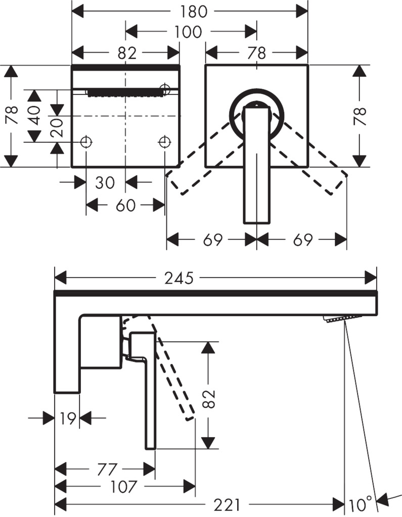 AXOR MyEdition Einhebel-Waschtischmischer Unterputz für Wandmontage mit Auslauf 221 mm ohne Platte Chrom