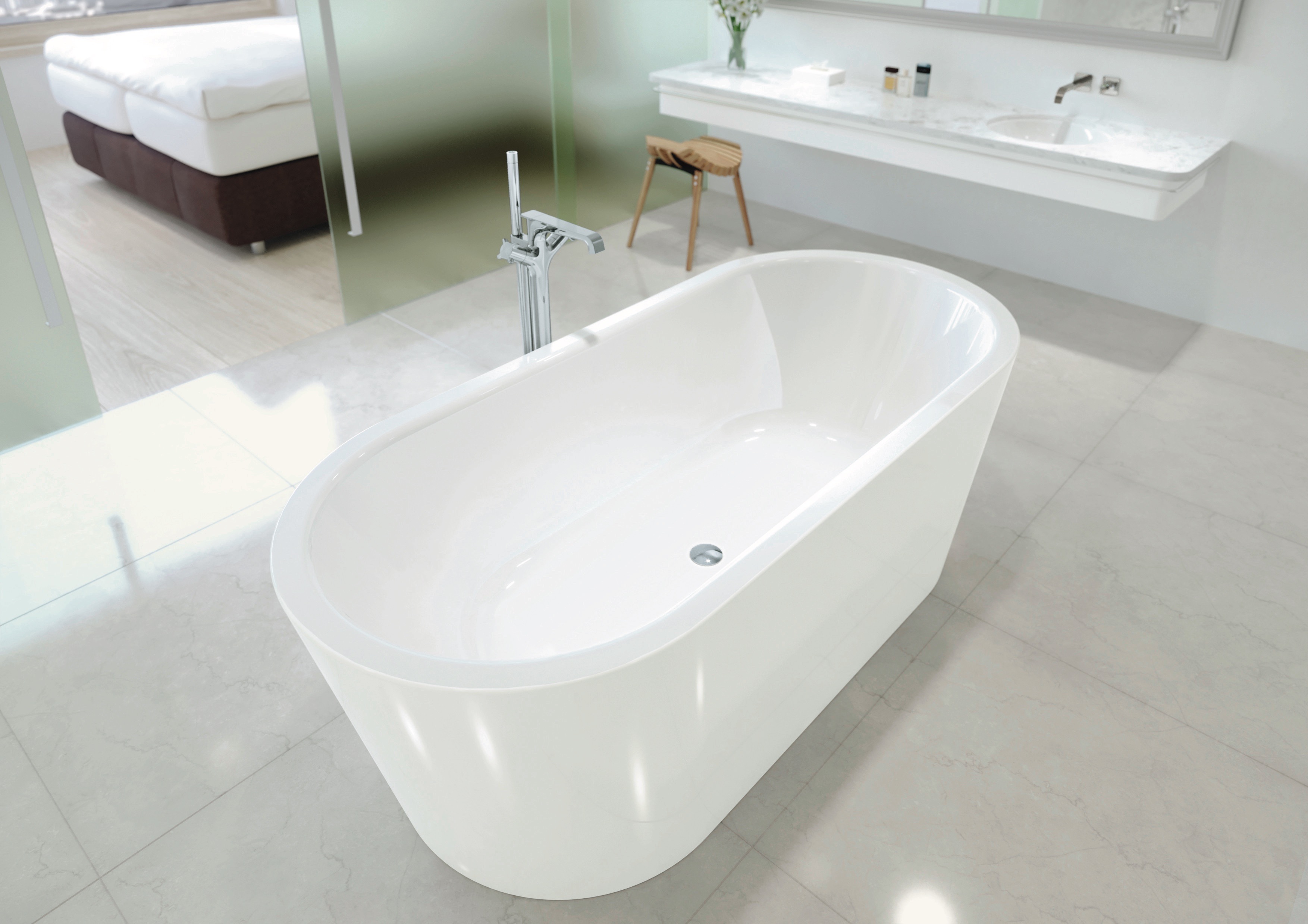Kaldewei Badewanne vormontiert „Classic Duo Oval“ vormontiert freistehend oval 180 × 80 cm in 