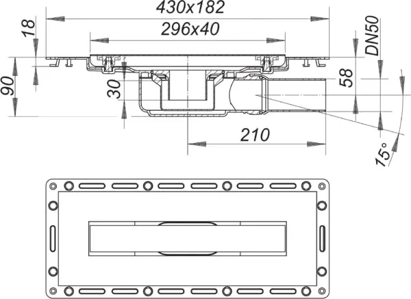 Duschrinne TistoLine Plan Abdeckung Standard 300 mm, DN 50