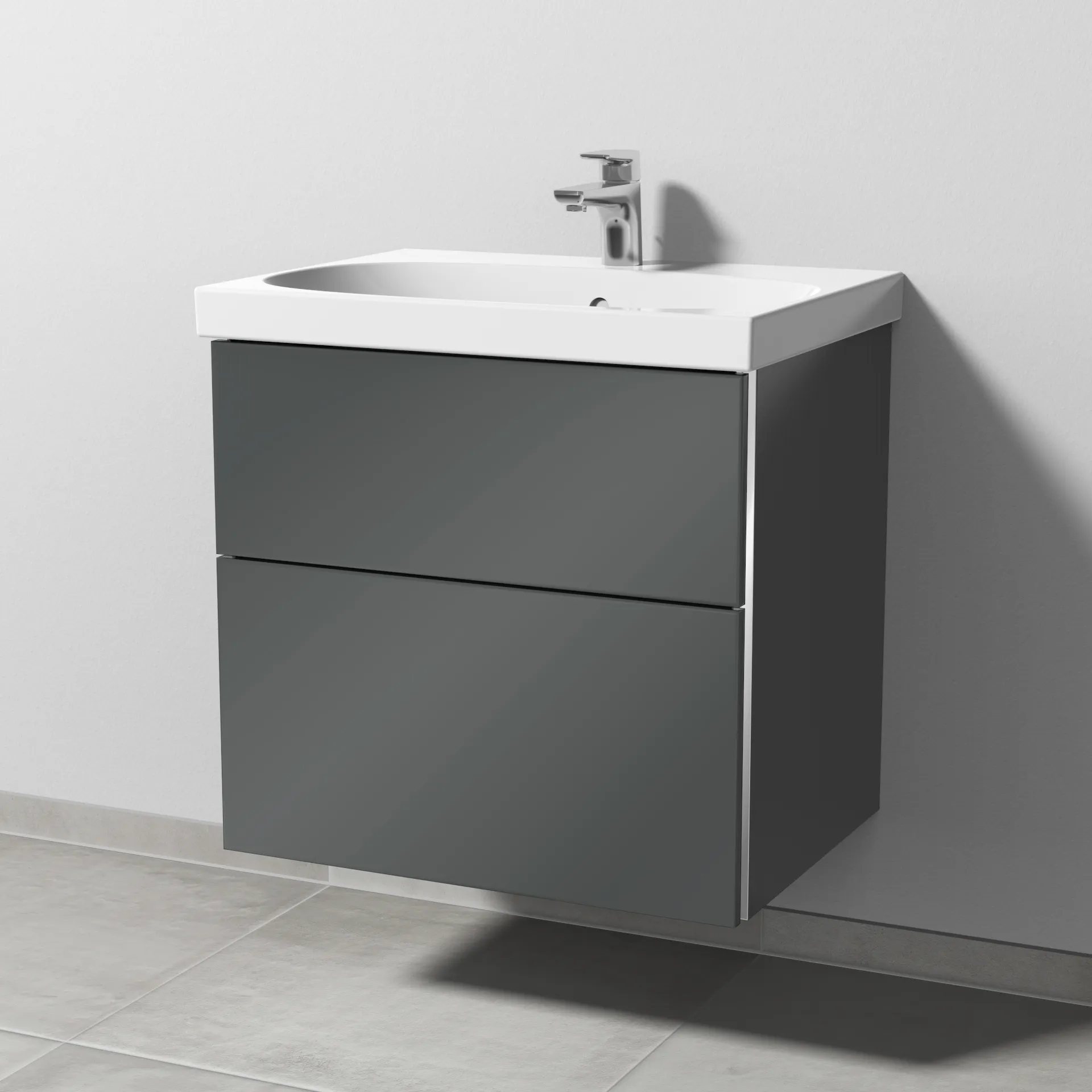 Sanipa Waschtischunterschrank „3way“ 620 × 586 × 467 mm in Anthrazit (glanz), mit Hahnlochbohrung, Becken mittig Sanipa Waschtischunterschrank „3way“ 620 × 586 × 467 mm in Anthrazit (glanz), mit Hahnlochbohrung, Becken mittig
