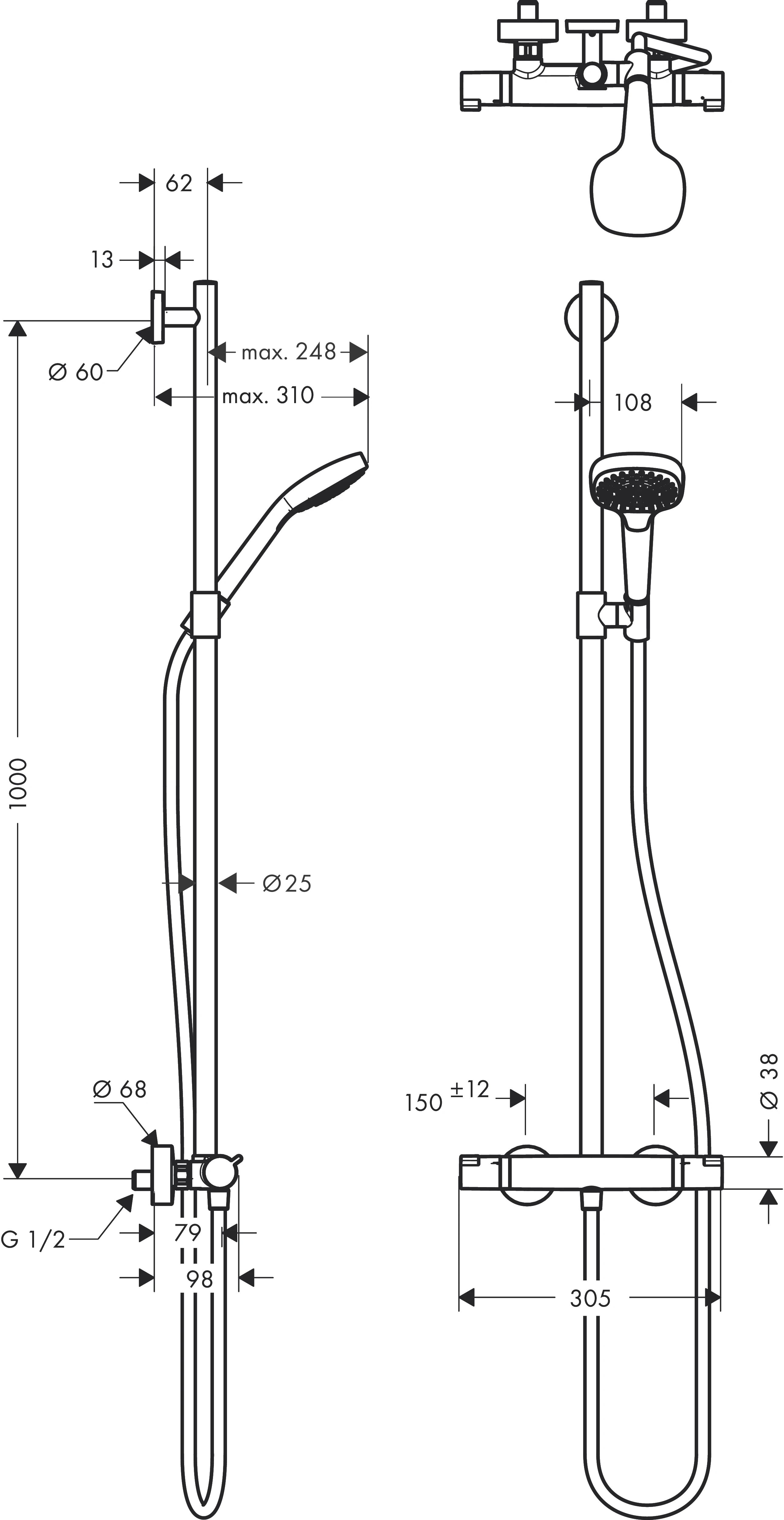 Showerpipe Croma Select E Multi SemiPipe weiss/chrom