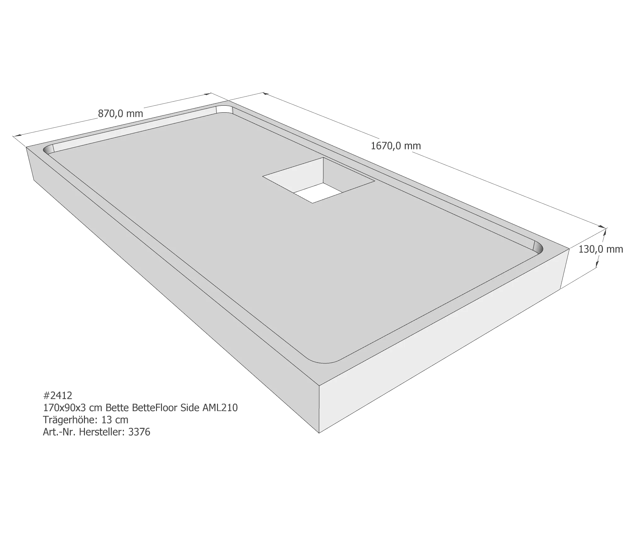 Duschwannenträger für Bette Floor Side 170 × 90 × 3 cm Breite: 90 cm / Länge: 170 cm Duschwannenträger für Bette Floor Side 170 × 90 × 3 cm Breite: 90 cm / Länge: 170 cm
