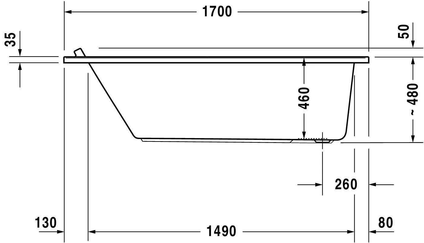 Duravit Whirlwanne „Starck“ rechteck 170 × 90 cm, Fußablauf