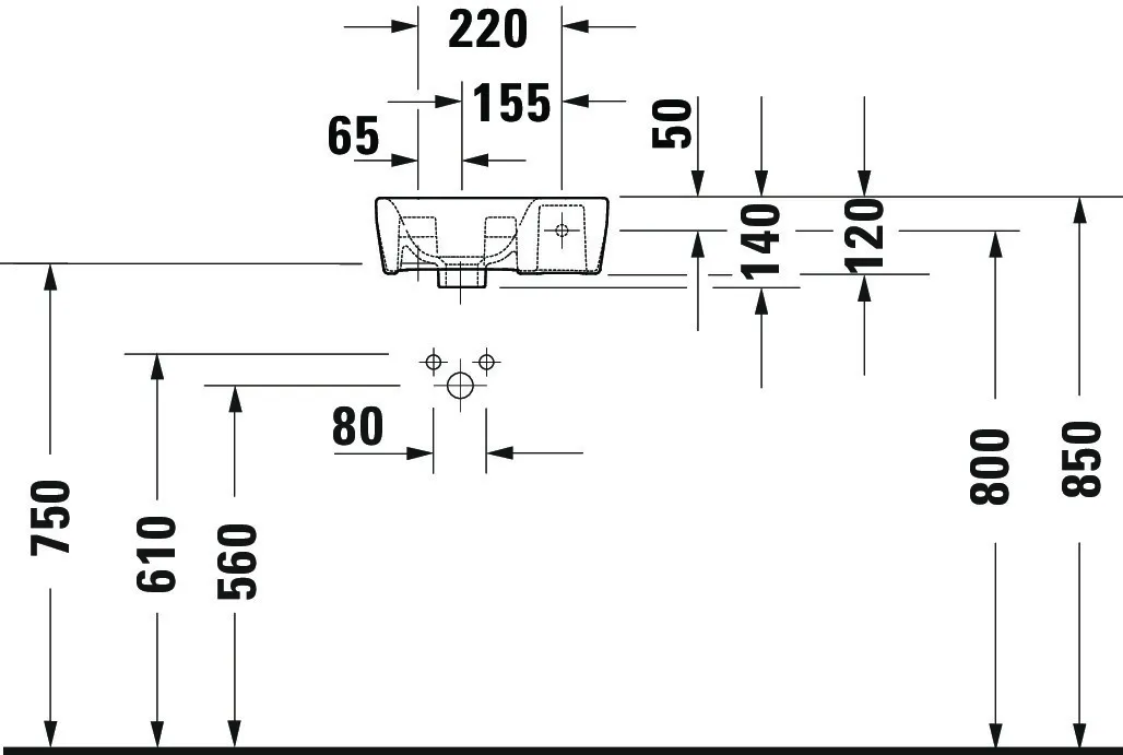 Wandwaschtisch „No.1“, ohne Überlauf, Hahnlochposition mittig Wandwaschtisch „No.1“, ohne Überlauf, Hahnlochposition mittig