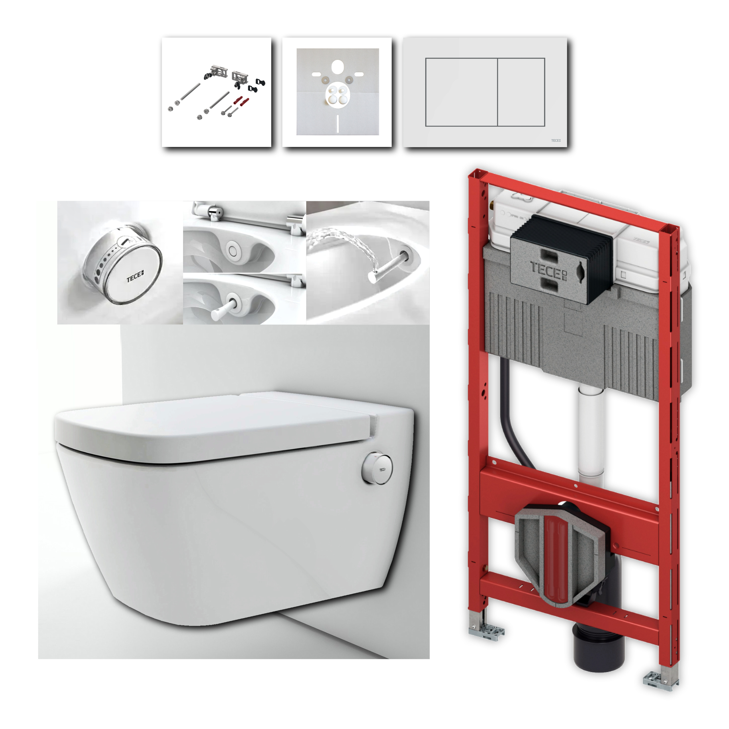 Set TECEone Duschtoilette mit Sitz und Betätigungsplatte TECEnow inklusive TECEprofil WC-Modul mit Spülkasten Element Set TECEone Duschtoilette mit Sitz und Betätigungsplatte TECEnow inklusive TECEprofil WC-Modul mit Spülkasten Element