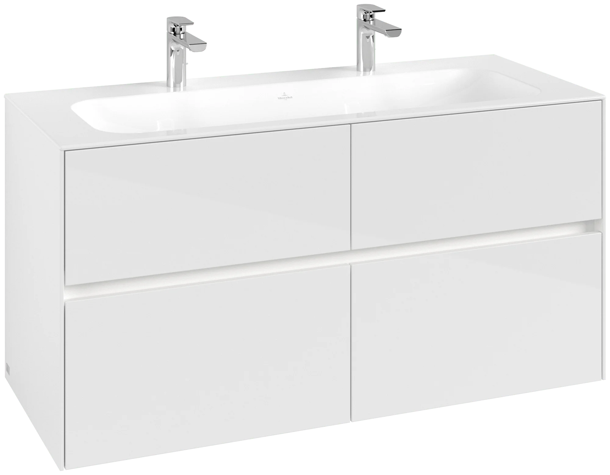 Villeroy & Boch Waschbeckenunterschrank Collaro C140B0, Eckig, Glossy White, 1.196 x 603 x 498 mm, mit Beleuchtung und 4 Auszügen