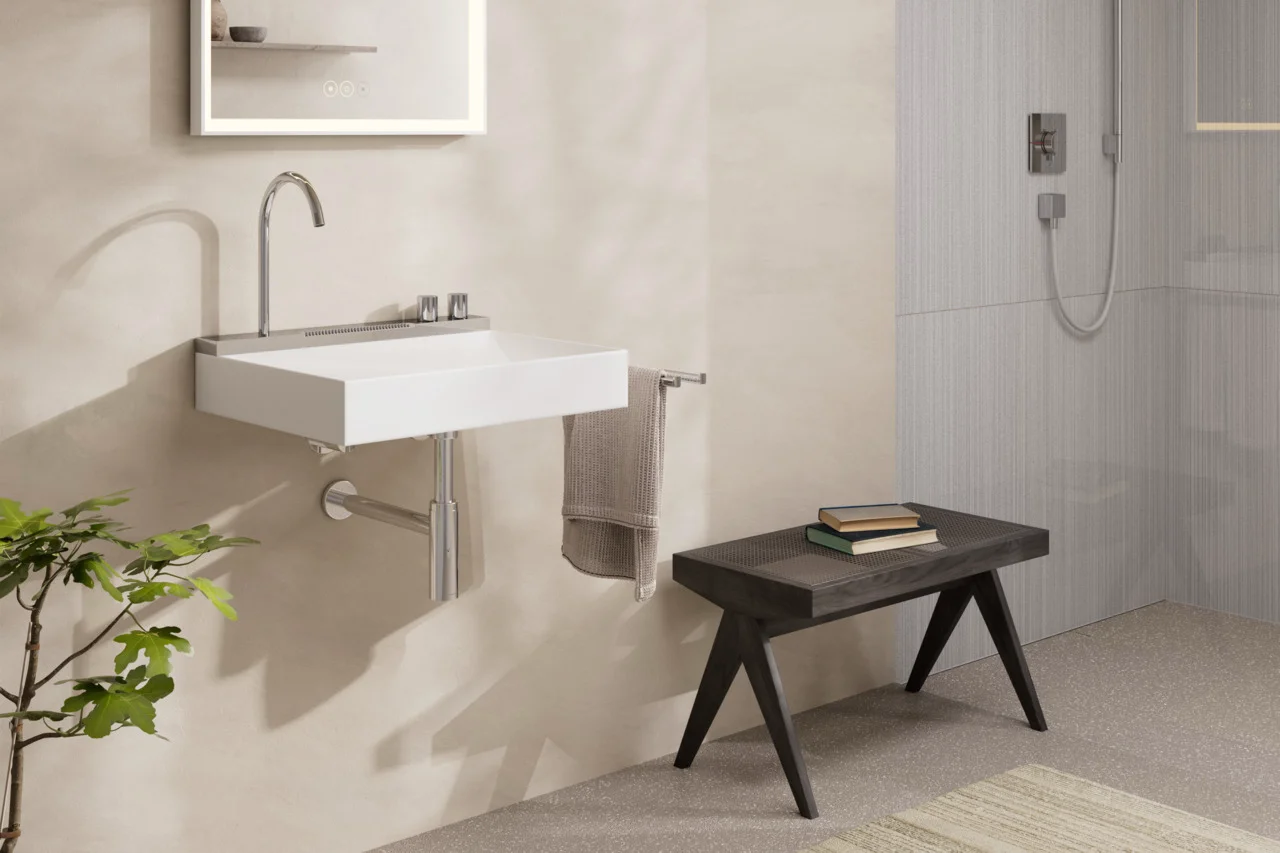 Hansgrohe Designsiphon Flowstar S Chrom – Geruchverschluss, verstellbarer Einbau, Wandabstand 330 mm, Anschlussmaße G 11/4 und DN32