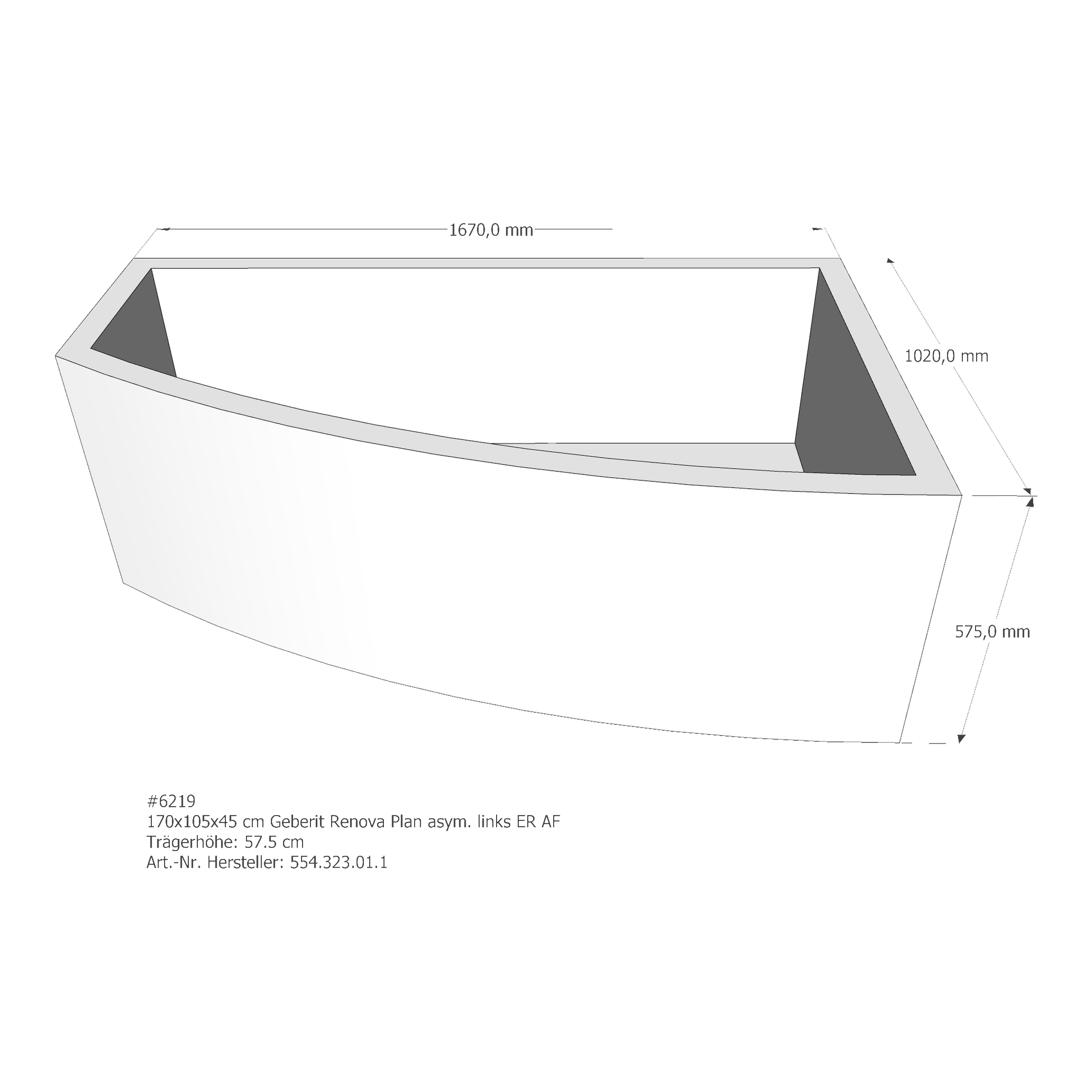Badewannenträger für Keramag Renova Plan asym. links 170 × 105 × 45 cm