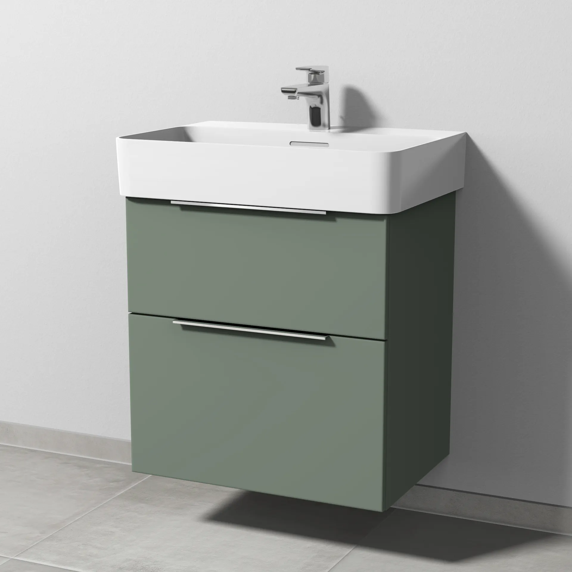 Sanipa Waschtischunterschrank „3way“ passend zu Keramik-Waschtische VAL von Laufen 560 × 588 × 397 mm in Soft-Green