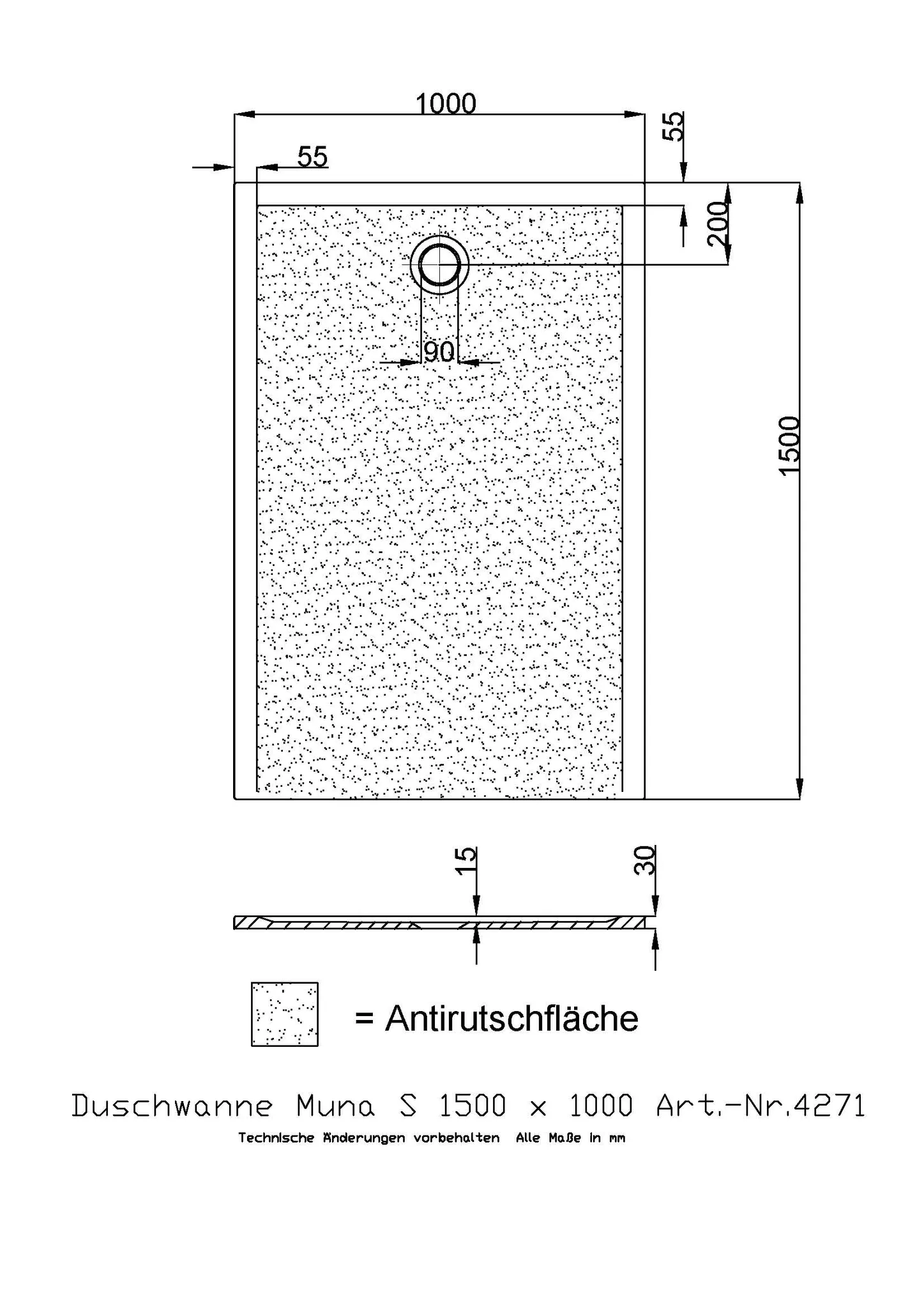 Hoesch Muna S Duschwanne Mineralguss Solique, Steingrau, 1500x1000x30mm Hoesch Muna S Duschwanne Mineralguss Solique, Steingrau, 1500x1000x30mm