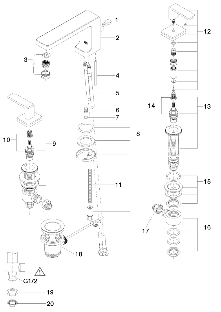 Waschtisch-Dreilochbatterie mit Ablaufgarnitur LULU Chrom 20713710 Waschtisch-Dreilochbatterie mit Ablaufgarnitur LULU Chrom 20713710