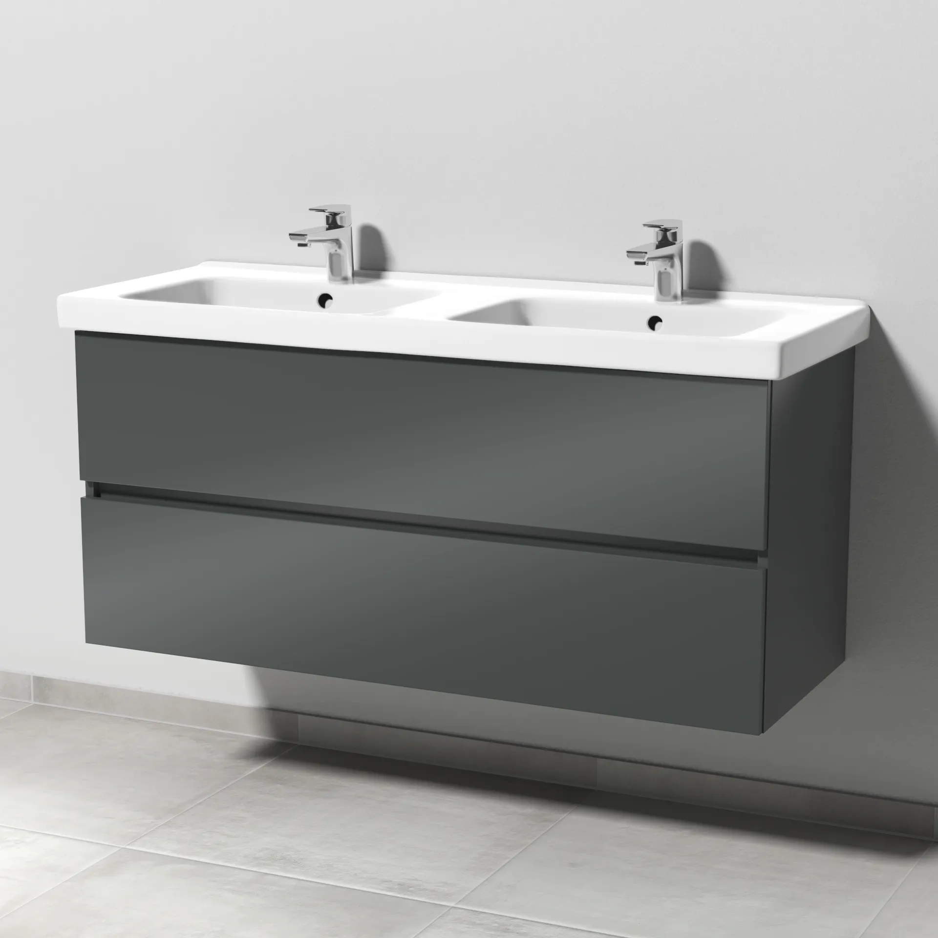 Keramik-Waschtisch-Set mit Waschtischunterschrank „Solo One“ 121 × 45 × 55,1 cm in Anthrazit (glanz) Keramik-Waschtisch-Set mit Waschtischunterschrank „Solo One“ 121 × 45 × 55,1 cm in Anthrazit (glanz)