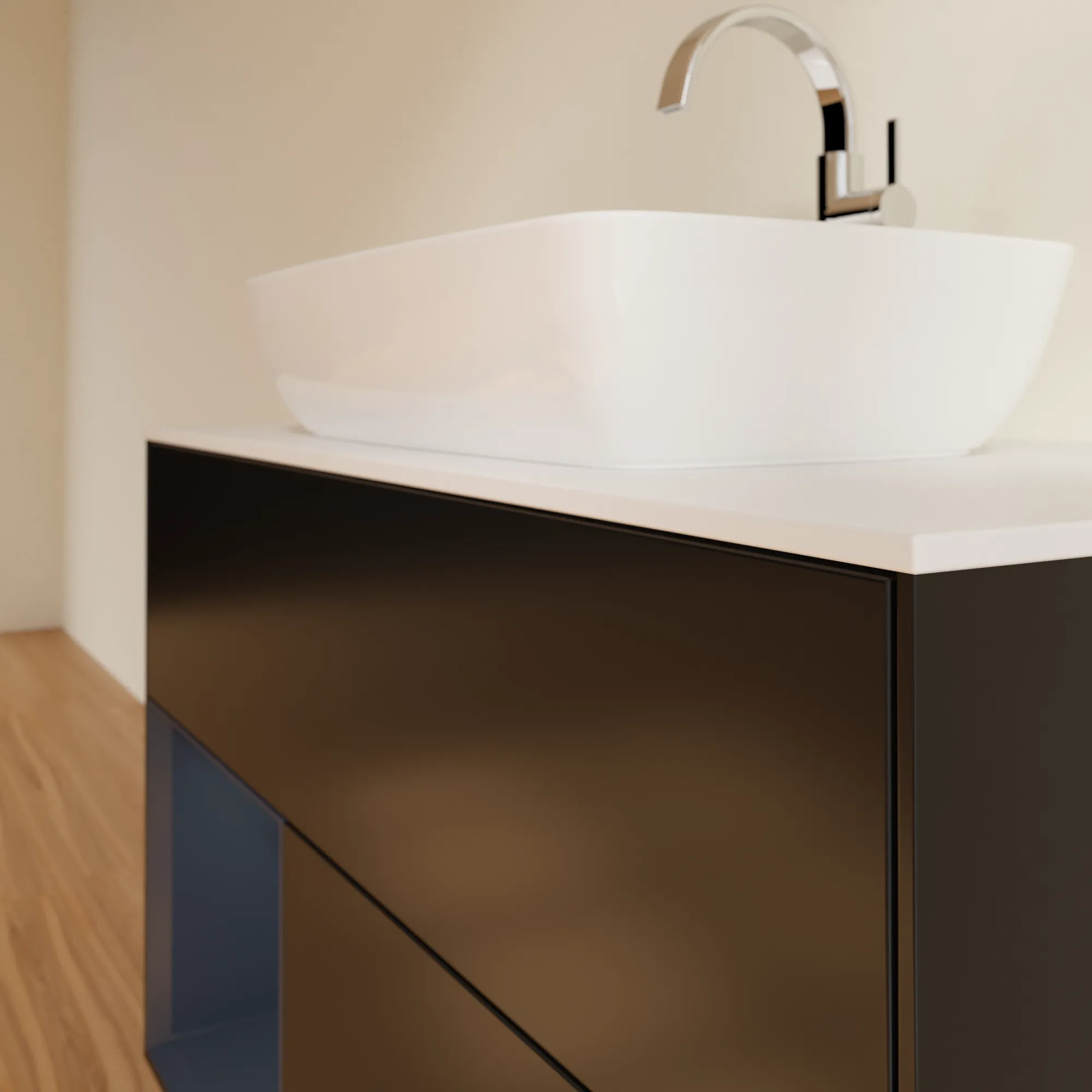 Villeroy & Boch Waschbeckenunterschrank Finion F77, 1000x603x501 mm, Black Matt Lacquer / Midnight Blue Matt Lacquer, mit Beleuchtung und SoftClosing