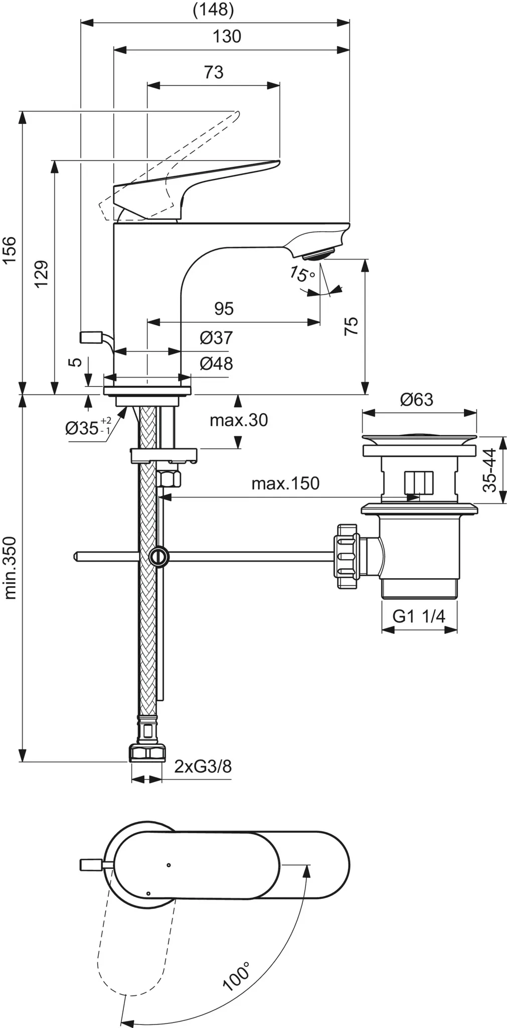 Einhand-Waschtischarmatur „Ceralife O“ Ausladung 95 mm Einhand-Waschtischarmatur „Ceralife O“ Ausladung 95 mm