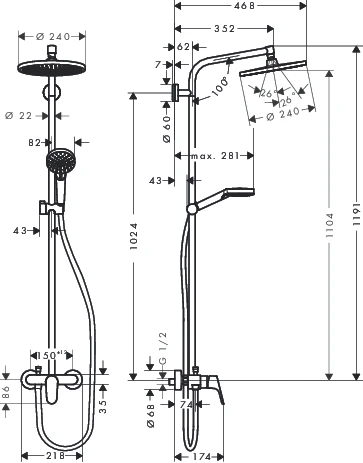 Showerpipe Crometta S 240 Einhebelmischer chrom